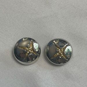Pallas VTG Costume Jewelry Silver Clip Earrings Gold & Rhinestone Details